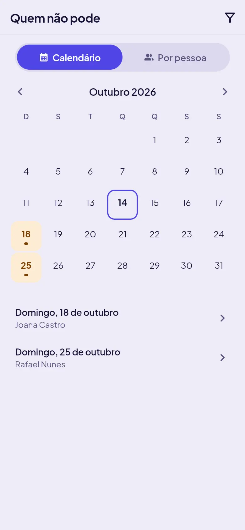 Quem não pode, com o calendário do mês