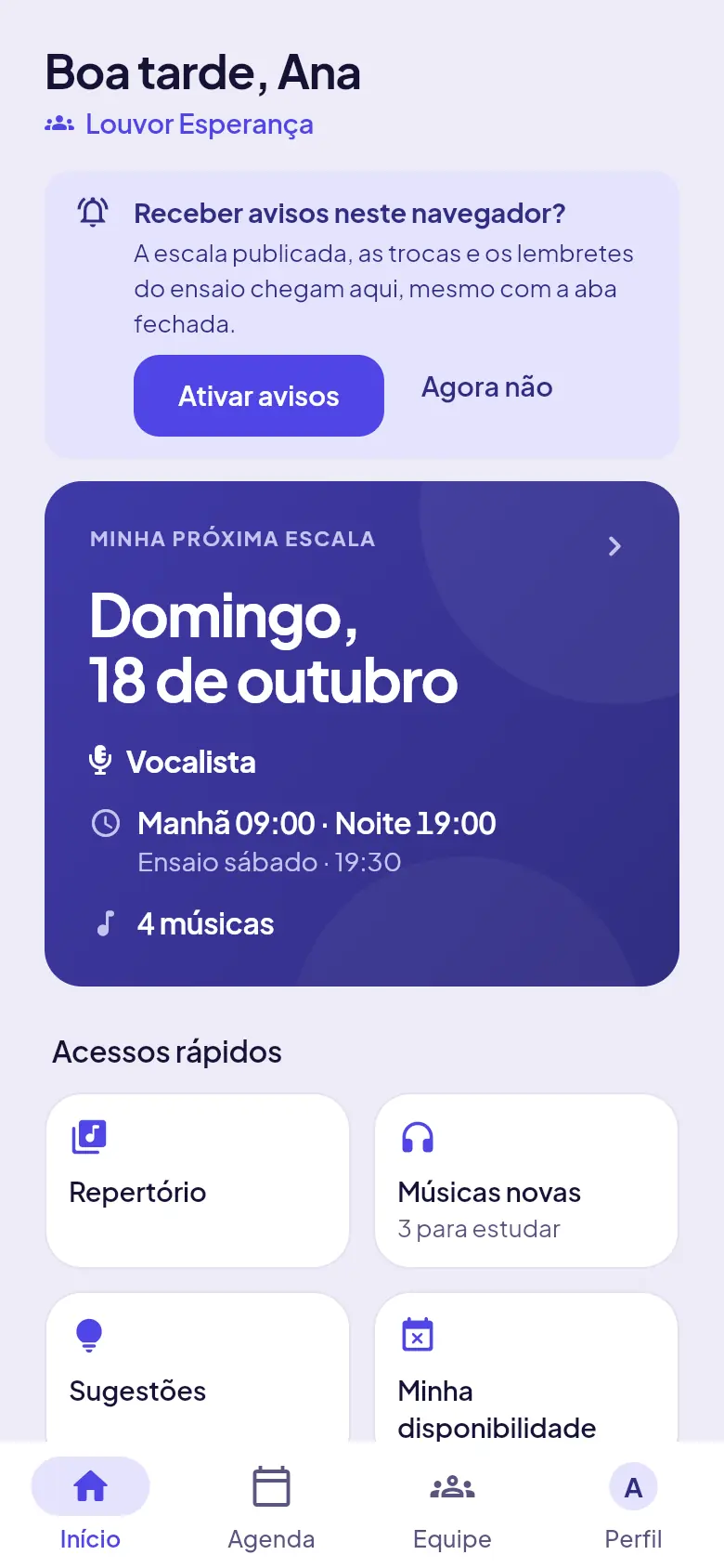 Início, com a próxima escala da pessoa no topo